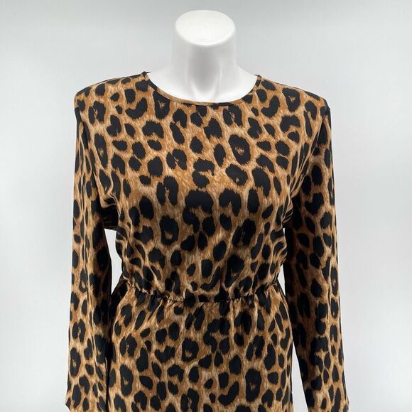 SHEIN Curve Leopard Print Midi Dress 3XL Elastic Waist Long Sleeve ~48” - Picture 3 of 16